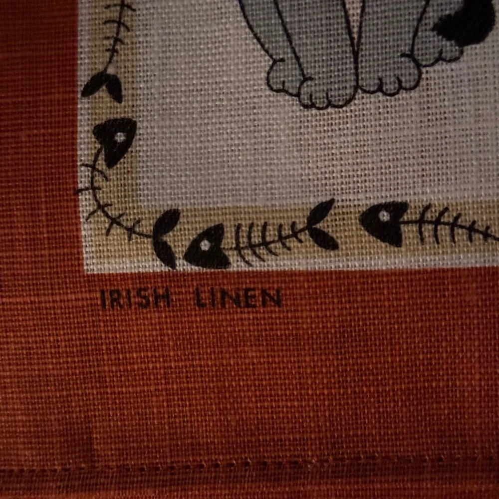 New Ulster Weavers Cats Galore Linen Tea Towel Set w/Fish Bone Decorative Border